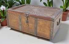 Coffre De Rangement En Bois Ancien Grand Original Avec Métal