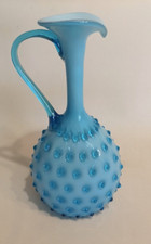 Murano Empoli Italy 1950s 35cm Opaline Blue White Handmade Needle Pitcher Vase