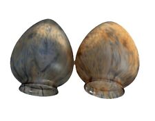2 Antique Art Deco Pate De Verre Mottled French Satin Shades Globes 7.5”