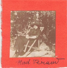 OLD PHOTOGRAPH LAMINATED ON CARDBOARD 1913 YOUNG WOMAN LOUNGE CHAIR
