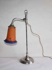 Art Nouveau Tulip Noverdy Glass Paste Desk Lamp, Chrome Metal