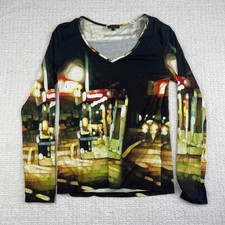 Vintage Aventures Des Toiles Abstract Blur Night city Long Sleeve Shirt Sz 40