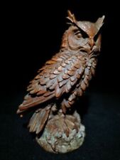 Vintage Wooden Owl Statue Sculpture Figurine Home Decor Boxwood Carved Bird Art