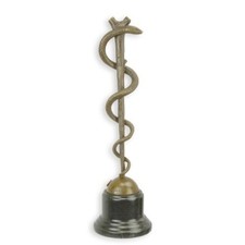 Bronze Sculpture Aesculapius Doctor Stick on Marble Base after Caduceus