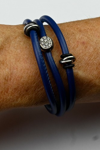 Bracelet triple cuir bleu - bracelet,