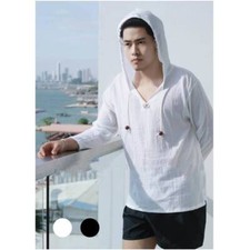 Thai Northern Shirt Long Sleeve White Men T-Shirt Hoodie Cotton Unisex Thin Hood