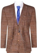 Hommes 3 Pièce Laine Costume Chêne Marron Tweed Motif Chevrons Peaky Blinders