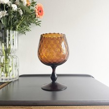 Vase sur pied en verre empoli - Couleur ambrée fumée - Italien Vintage