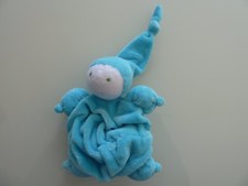 47. DOUDOU SEMI PLAT DIFRAX LUTIN BLEU BLANC BONNET EXCELLENT ETAT