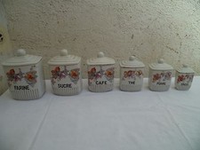 Early 1900s Art Deco Antique Earthenware Spice Pot Suite 6  