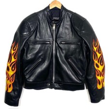 Blouson En Cuir Biker Flammes
