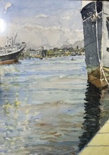 Marine : Paysage postmpressionniste Vue Panoramique d'un Cargo amarré au port