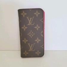 Authentic Louis Vuitton LV Monogram Folio iPhone X Case Brown Pink Phone Case