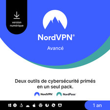 NordVPN Avancé, 1 An, Pack VPN + Gestionnaire de Mots de Passe, Code Numérique