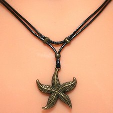 Collier pendentif étoile de mer - cordon noir pendentif en métal couleur bronze