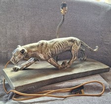 Antique Art Deco Panther/Puma in movement Table Lamp – Silvered Spelter, Heavy .
