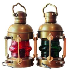 Handmade Nautical Brass 15" inch Electric Lantern Red & Green Lamp Marine Light