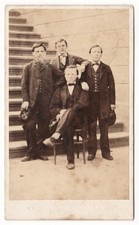 4 boys taken outdoors at the bottom of a staircase Photo CDV circa 1865