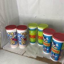 Set Of 6 Rare Tupperware Mickey Mouse Tumbler Cups Strait-Sided with Lids