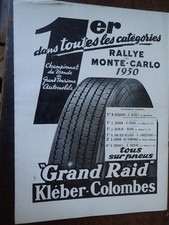tyre KLEBER COLOMBES winner MONTE CARLO pub FRANCE ILLUSTRATION 1950 collar
