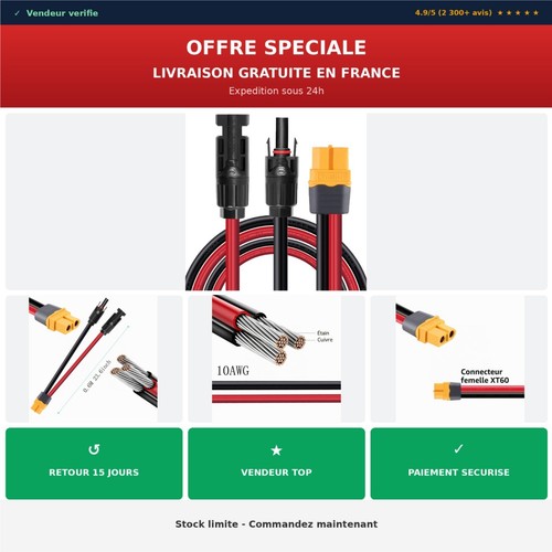 Câble solaire xt60 10awg - câble,