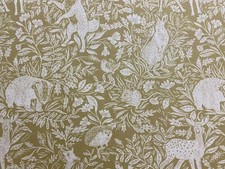 English Wildlife Fabric Reverse Toile  Yellow Gold Cotton Curtain Blind