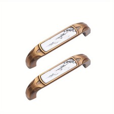 2pcs Vintage Armoire Poignées Avec Marbre Design Insertion Zinc Alliage Antique