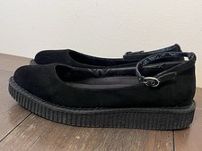 TUK Pointed Ballet Black Flats Ankle Strap  Womens Size 8