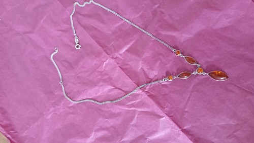 Collier argent ambre - argent, et
