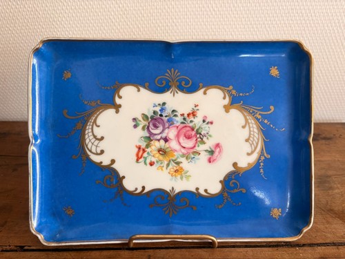 Plat porcelaine bleu doré - porcelaine,