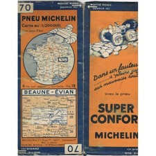 CARTE Michelin N°70 BEAUNE-ÉVIAN Bern Fribourg Montreux Mâcon Tournus Bulle 1932