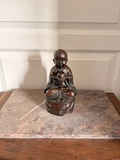 Ancien Sculpture BOUDDHA Enfant Garçon Bouddhisme Moine Tibétain Bronze Fonte 19