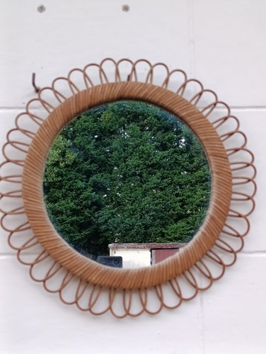 Miroir vintage rotin rond - en,