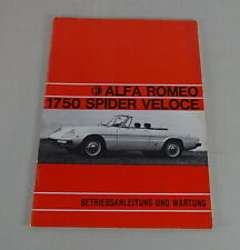 Operating Instructions Alfa Romeo 1750 Spider Veloce Fastback Stand 10/1970