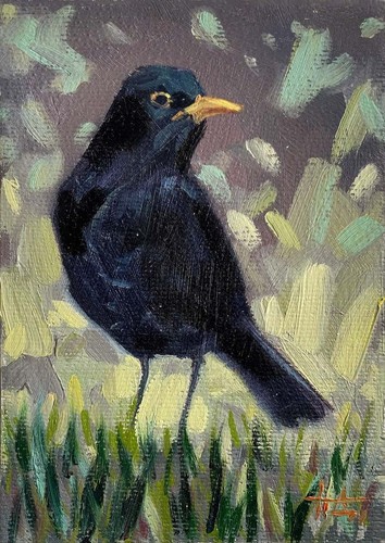 Peinture huile oiseau - peinture, à