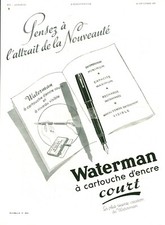 Antique Waterman Short Ink Cartridge 1937 Magazine Issue Advertising 