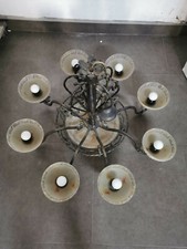 Lustre En Fer Forgé Doré À 8 Bras Avec Coupes En Verre Avec Greghe