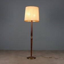 Lampadaire Vintage Bois Teinté Laiton Tissu Design des Années 1950 Original