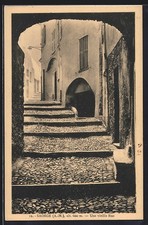 Old postcard Saorge, an old street in pebble cobblestones 