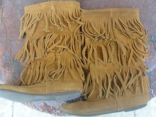 MOCCASIN boots leather 3 tier brown Indian Ren faire sca suede minnetonka 6 7 