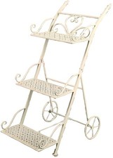 Porte Fleurs Fer Forgé VIGOR Mika Blanc Chariot 3 Étages