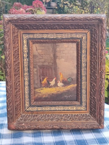Tableau ancien signé scène - signé.,