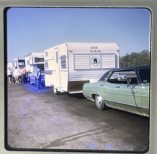 1972 Road Trip Caravan Of Campers Parked On A Road Color Film Slide