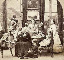 Grandmother Tells a Story c1860 Vintage Stereo Art Photo §y