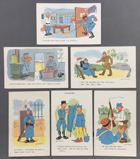 Lot of 6 postcards, humorous, military, Jean Cheval