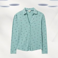 Ex White Stuff Women's Long Sleeve Rib Jersey Shirt in Teal Green (RRP £45)