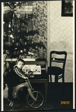 girl on FERBEDO bike, Christmas tree, Vintage fine art Photograph, 1950s Germany