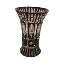Val st-Lambert Plum Carved Lined Crystal Vase.
