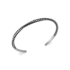 Bracelet Jonc Rigide Ouvert Homme en Acier Inoxydable – Motif Tressé Torsadé
