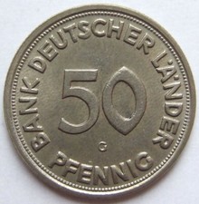 Pièce de Monnaie 50 Pfennig 1950 G Banque Allemande Pays En Uncirculated